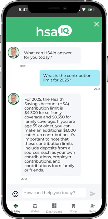 Example of conversation in the hsaIQ app