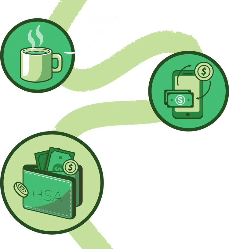 Path from roundup on coffee to transferring funds on phone to stashing money into an HSA Wallet