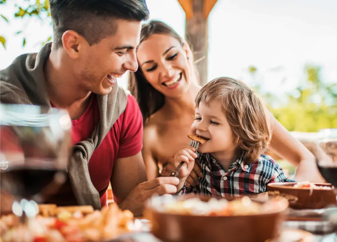 Family eating dinner together